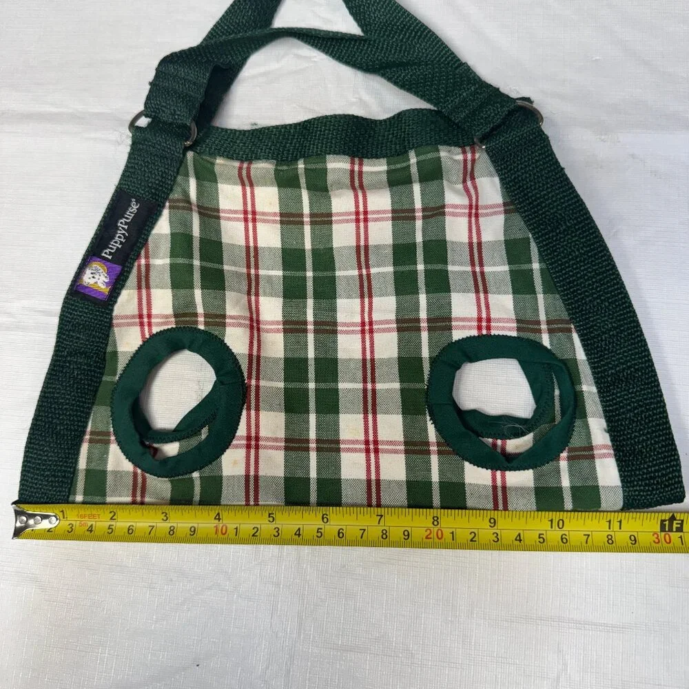 Purse Puppy Small Dog Open Carrier Sling Hand Carry Green Plaid for 4-8 lbs USA